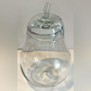 Vintage Glass Pear shaped cookie jar / canister with Embossed Leaf Trim on Lid